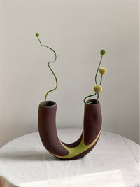 Thumbnail of Vintage Japanese U-Shaped Double Bud Ikebana Vase