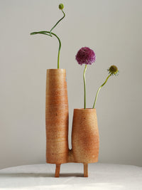 Thumbnail of Vintage Shigaraki Handmade Conjoined Totem Bud Vases