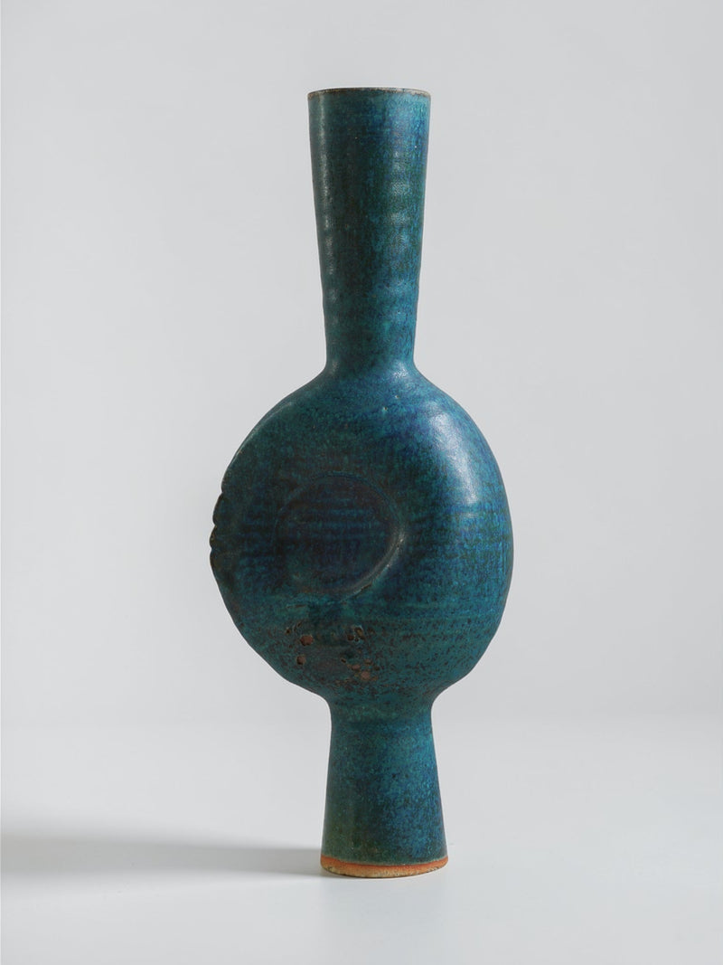 Vintage Japanese Tall Blue Studio Pottery Vase